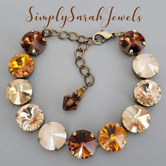 Hand Crafted Jewelry - Austrian Crystal Earrings in Antique Brass